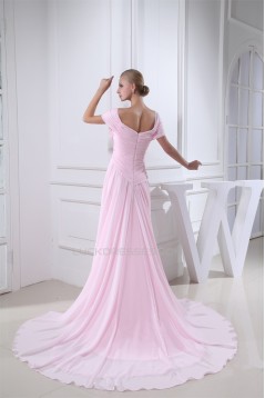 Off-the-Shoulder Sheath/Column Long Pink Chiffon Prom/Formal Evening Dresses 02020225