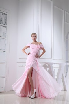 Off-the-Shoulder Sheath/Column Long Pink Chiffon Prom/Formal Evening Dresses 02020225
