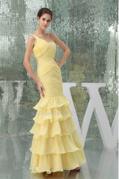 Trumpet/Mermaid One-Shoulder Beading Chiffon Long Yellow Prom/Formal Evening Dresses 02020229