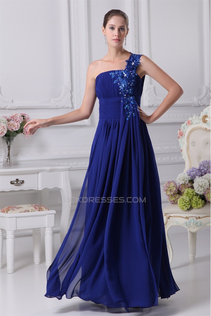 A-Line One-Shoulder Floor-Length Long Blue Prom/Formal Evening Bridesmaid Dresses 02020233