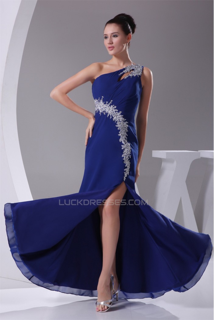 One-Shoulder Sheath/Column Chiffon Long Blue Prom/Formal Evening Dresses 02020234