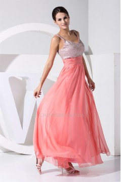 A-Line Straps Sleeveless Beaded Long Pink Prom/Formal Evening Dresses 02020241