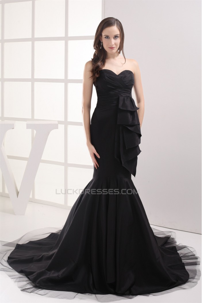 Trumpet/Mermaid Sweetheart Pleats Long Black Prom/Formal Evening Dresses 02020243