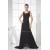 A-Line Sleeveless Strapless Long Black Chiffon and Lace Prom/Formal Evening Dresses 02020249
