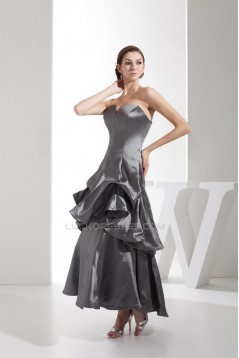 Ruched Taffeta Silk like Satin Netting Ankle-Length Prom/Formal Evening Dresses 02020252