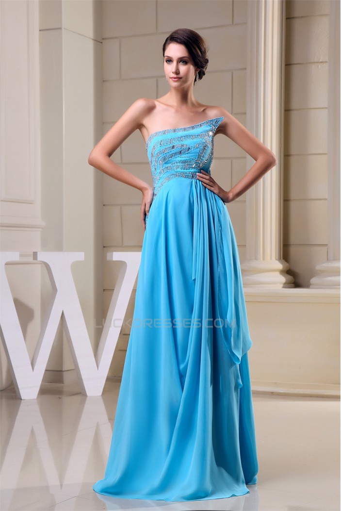 A-Line Strapless Beading Long Blue Floor-Length Prom Evening Formal Dresses 02020265