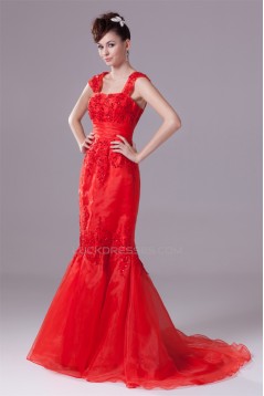 Satin Organza Capped Sleeves Square Mermaid/Trumpet Prom/Formal Evening Dresses 02020274