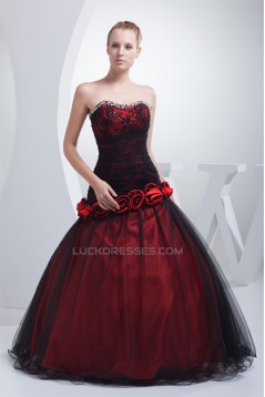 Ball Gown Beaded Strapless Fine Netting Floor-Length Prom/Formal Evening Dresses 02020275