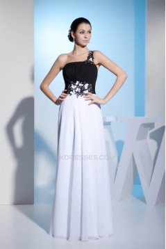 Sheath/Column One-Shoulder Black White Floor-Length Evening Formal Bridesmaid Dresses 02020298