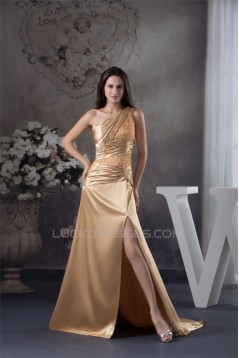 Silk like Satin Beading Sleeveless One-Shoulder Prom/Formal Evening Dresses 02020314