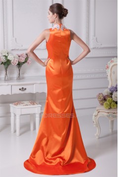 Elegant Silk like Satin Sleeveless V-Neck Mermaid/Trumpet Prom/Formal Evening Dresses 02020320