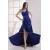 Sleeveless A-Line Silk like Satin Brush Sweep Train Long Blue Prom/Formal Evening Dresses 02020326