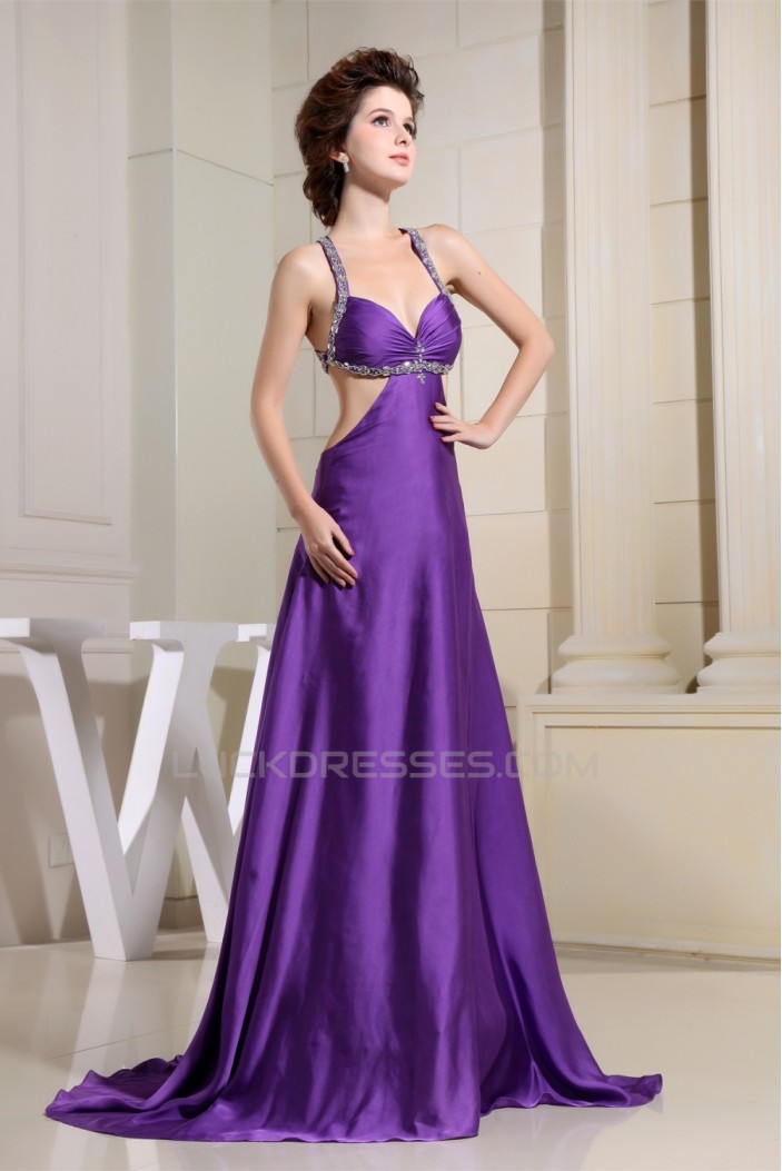 A-Line Straps Beaded Long Purple Prom/Formal Evening Dresses 02020328