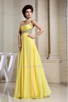 A-Line Chiffon Sleeveless Beading Floor-Length Yellow Prom/Formal Evening Dresses 02020332