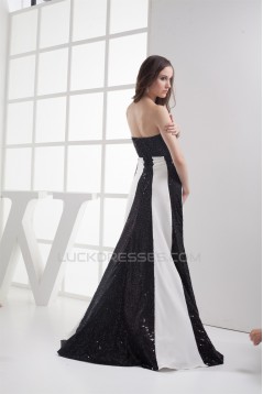 Sleeveless Bows A-Line Strapless Brush Sweep Train Sequins Prom Evening Formal Dresses 02020341