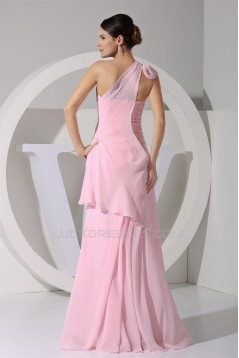 Elegant One-Shoulder Long Pink Chiffon Prom Evening Bridesmaid Dresses 02020347