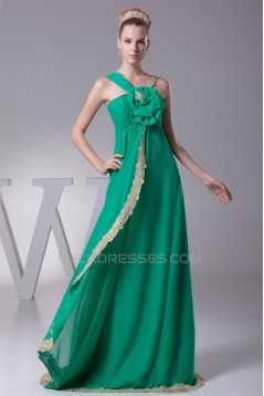 Empire One-Shoulder Long Green Brush Sweep Train Prom/Formal Evening Dresses 02020353