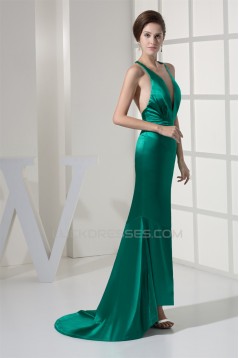 Mermaid/Trumpet Brush Sweep Train Deep V-Neck Long Green Prom/Formal Evening Dresses 02020373