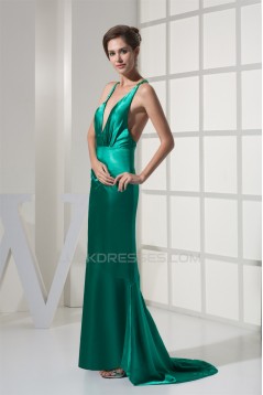Mermaid/Trumpet Brush Sweep Train Deep V-Neck Long Green Prom/Formal Evening Dresses 02020373