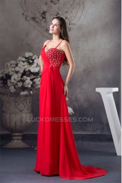 A-Line Spaghetti Straps Chiffon Long Red Prom/Formal Evening Dresses 02020393