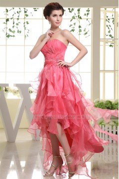 High Low Strapless Beading Asymmetrical Organza Prom/Formal Evening Dresses 02020402