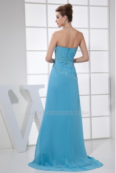 Sheath/Column Strapless Beading Chiffon Long Blue Prom/Formal Evening Dresses 02020403