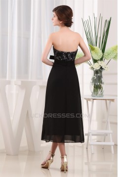 A-Line Strapless Chiffon Lace Black Prom/Formal Evening Bridesmaid Dresses 02020405