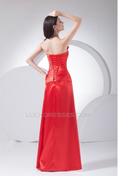 Strapless Silk like Satin Sheath/Column Beaded Long Red Prom/Formal Evening Dresses 02020409