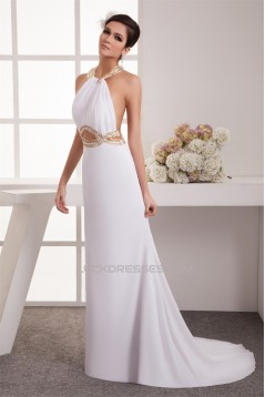 Trumpet/Mermaid Halter Chiffon Sleeveless Beaded Long White Prom/Formal Evening Dresses 02020458