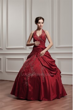 Ball Gown Sleeveless Halter Satin Taffeta Prom/Formal Evening Dresses 02020472