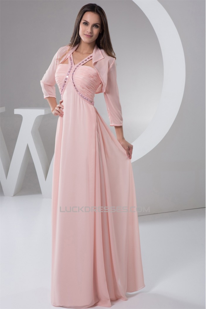 Chiffon Straps Sleeveless Long Pink Prom/Formal Evening Dresses 02020508