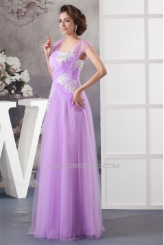 Floor-Length Straps Beading Fine Netting Long Purple Prom/Formal Evening Dresses 02020526