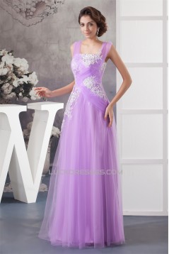 Floor-Length Straps Beading Fine Netting Long Purple Prom/Formal Evening Dresses 02020526