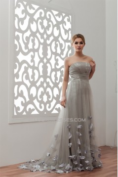 Handmade Flowers Sleeveless A-Line Satin Fine Netting Plus Size Prom/Formal Evening Dresses 02020531
