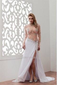 Long Sleeves Satin Organza Fine Netting Prom/Formal Evening Dresses 02020534