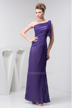 One-Shoulder Chiffon Long Purple Pleats Prom Evening Bridesmaid Dresses 02020539