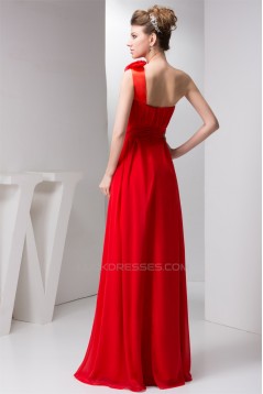 A-Line One-Shoulder Long Red Chiffon Floor-Length Long Bridesmaid Dresses 02020566