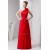 A-Line One-Shoulder Long Red Chiffon Floor-Length Long Bridesmaid Dresses 02020566