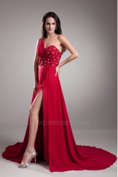 Beading One-Shoulder Chiffon Silk like Satin Prom/Formal Evening Dresses 02020662