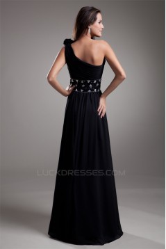 A-Line One-Shoulder Beaded Black Floor-Length Prom/Formal Evening Dresses 02020714
