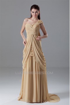 Draped A-Line One-Shoulder Brush Sweep Train Prom/Formal Evening Dresses 02020716