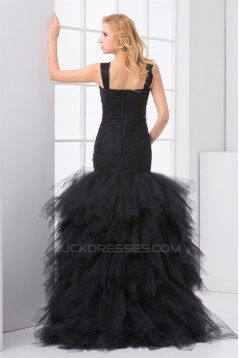 Floor-Length Elastic Woven Satin Fine Netting Prom/Formal Evening Dresses 02020743