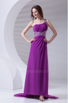 One-Shoulder Chiffon Long Purple Prom/Formal Evening Dresses 02020784