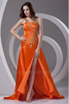 One-Shoulder Elastic Woven Satin Pleats Prom/Formal Evening Dresses 02020786