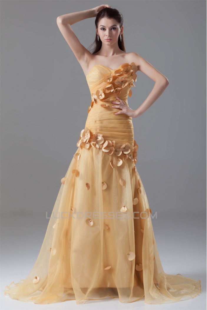 Pleats Sleeveless Strapless Taffeta Netting Prom/Formal Evening Dresses 02020809