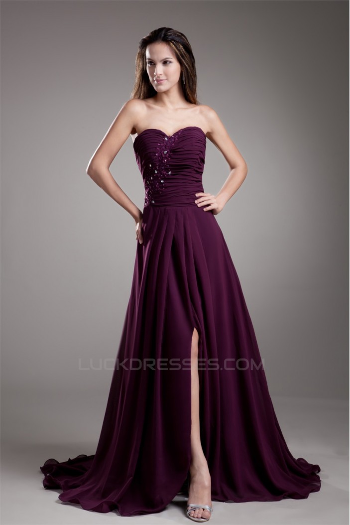 A-Line Ruffles Chiffon Sweetheart Long Purple Prom/Formal Evening Dresses 02020816