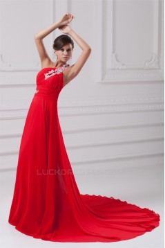 A-Line One-Shoulder Long Red Chiffon Prom/Formal Evening Dresses 02020819