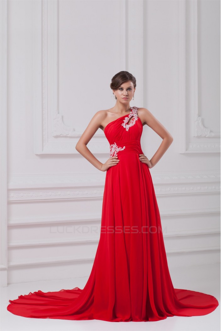 A-Line One-Shoulder Long Red Chiffon Prom/Formal Evening Dresses 02020819