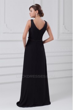 A-Line V-Neck Long Black Chiffon Evening Party Bridesmaid Dresses 02020823