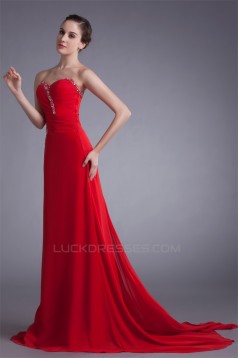 Sheath/Column Chiffon Elastic Long Red Beaded Prom/Formal Evening Dresses 02020874